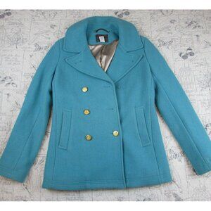 RARE J Crew Stadium Cloth Nello Gori Teal Wool Bld Coat Womens Double Breast 6T